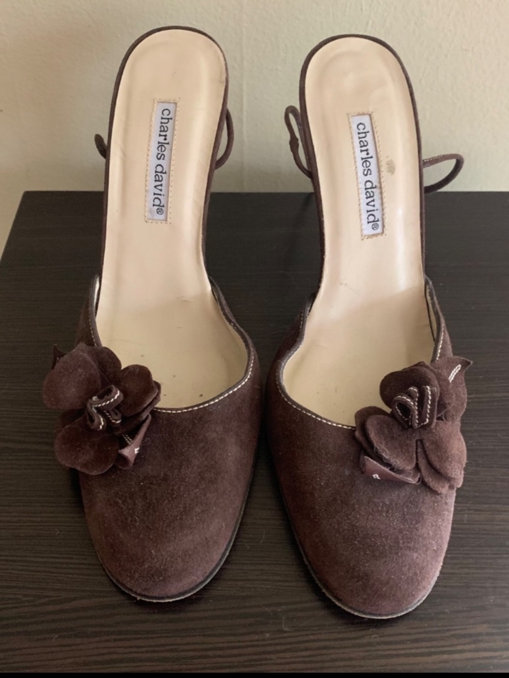 My favourite chocolate brown suede pumps w ankle tie straps (38/8)